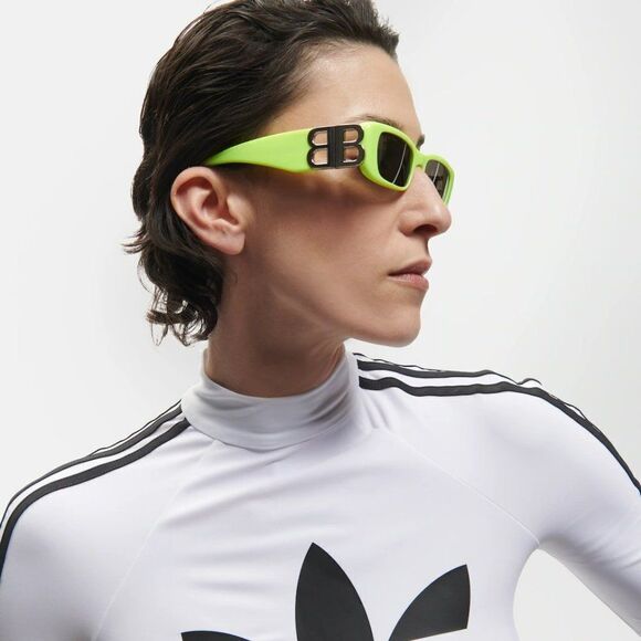 NEW Balenciaga BB0096S 008 Yellow Silver Logo Grey Square Unisex Sunglasses - Picture 4 of 12